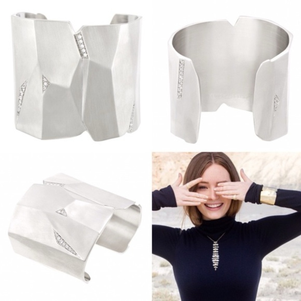 Kendra Scott Constance Silver Geometric Cuff Bracelet Rhodium Plated Brass/CZ - Picture 2 of 13